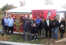 Local NUT members came to support CWU pickets at the Greenford Mail Centre in West London yesterday morning