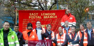 CWU members in Bow, east London, fighting to defend their jobs and stop the casualisation of Royal Mail