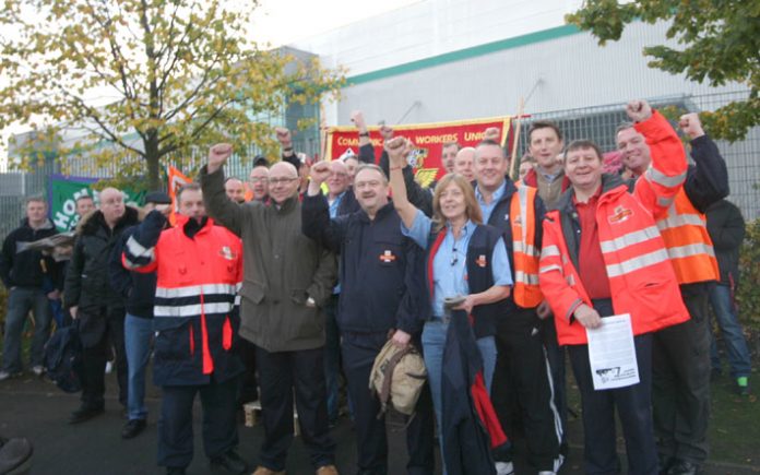 Strikers picketing the East London Mail Centre on October 22nd