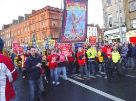 SIPTU banner on the 100,000-strong march through Dublin on Friday
