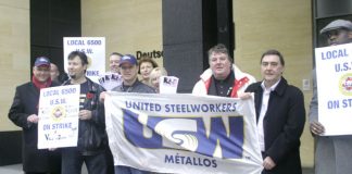 USW local 6500 members and supporters picketing the Deutsche Bank  Metals’ Conference in the City of London yesterday