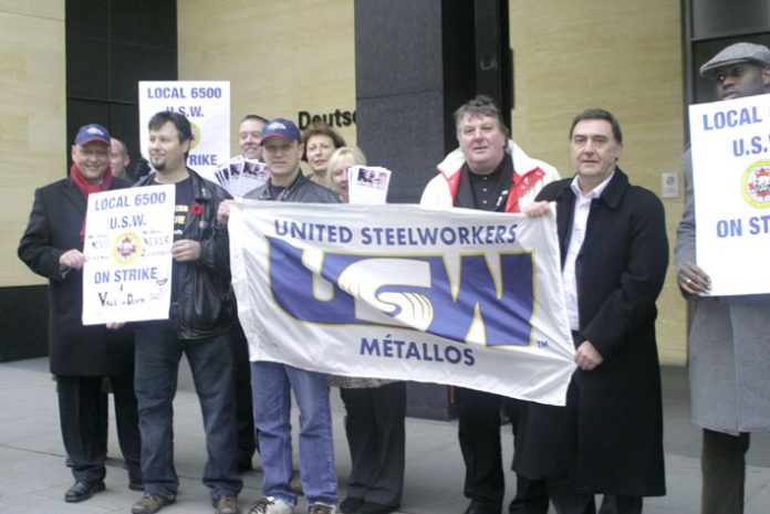 USW local 6500 members and supporters picketing the Deutsche Bank  Metals’ Conference in the City of London yesterday