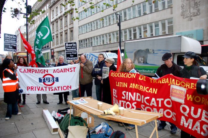 The Campaign Against Tube Privatisation and the Latin American Workers Movement joined the protest called by the rail union RMT