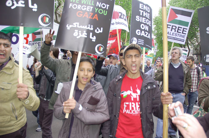 Marchers in London last May demanding an end to the siege on Gaza on the demonstration to commemorate the Nakba Day (Day of Catastrophe) on May 15 1948 when the state of Israel was created as Palestinians were driven from their homes and villages