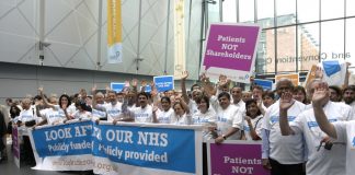 Hospital doctors and GPs at BMA Annual Meeting which decided to look after the NHS and fight against privatisation