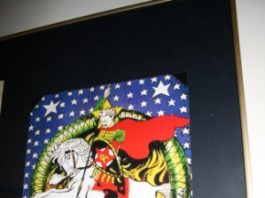 Trotsky being portrayed as St George, spearing the bourgeois serpent representing capitalism