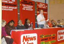 Workers Revolutionary Party General Secretary FRANK SWEENEY addressing yesterday’s News Line Anniversary Rally