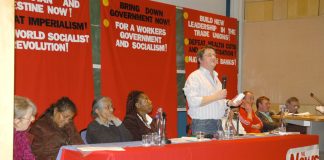 Workers Revolutionary Party General Secretary FRANK SWEENEY addressing yesterday’s News Line Anniversary Rally