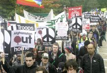 A section of the march in London on October 24 against the war on Afghanistan demanding troops out