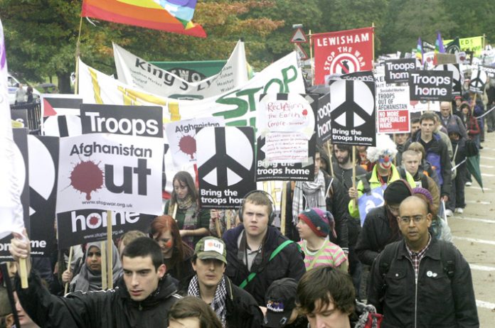 A section of the march in London on October 24 against the war on Afghanistan demanding troops out