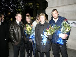 The Tomlinson family arriving for the vigil with solicitor JULES CAREY (left)