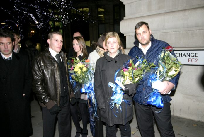 The Tomlinson family arriving for the vigil with solicitor JULES CAREY (left)