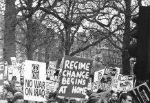 Marcher with a clear message on the two million-strong demonstration in London on February 15 2003 against the war on Iraq