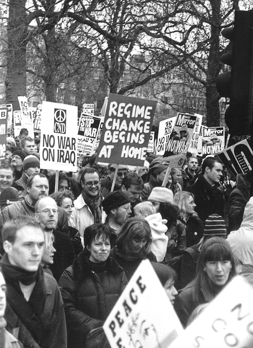 Marcher with a clear message on the two million-strong demonstration in London on February 15 2003 against the war on Iraq