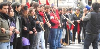 On the front line – courageous youth march to remember the murder of 15-year-old Alexis Grigoropoulos who was killed by police a year ago