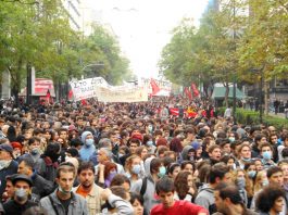 Section of the15,000-strong march in Athens on Monday in commemoration of the police killing of 15-year-old Alexis Grigoropoulos