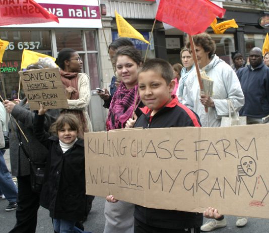 Children marching in Enfield against the cuts and the closure that are threatening Chase Farm Hospital – they know that cuts kill