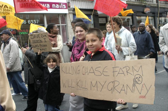 Children marching in Enfield against the cuts and the closure that are threatening Chase Farm Hospital – they know that cuts kill