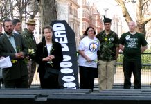 ROSE GENTLE (centre) on the demonstration in March 2005 to mark the second anniversary on the launching of the war on Iraq