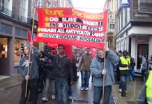 Young Socialists marching in Cambridge last month against slave-labour wages