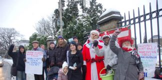 Father Christmas visits yesterday morning’s ‘Keep Chase Farm Hospital Open’ picket called by the North East London Council of Action