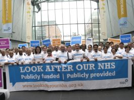 BMA delegates at their Annual Representation Meeting last June at the launch of the ‘Look After Our NHS’ campaign against privatisation