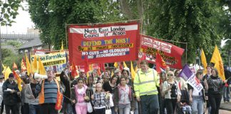 North east London Council of Action demonstration in Enfield last June against the closure of Chase Farm Hospital and all cuts to the NHS budget