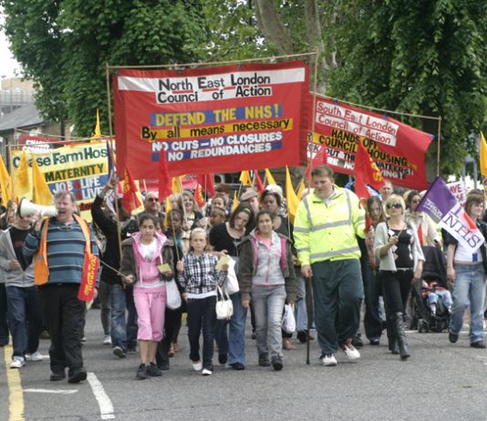 North east London Council of Action demonstration in Enfield last June against the closure of Chase Farm Hospital and all cuts to the NHS budget
