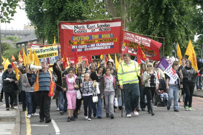 North east London Council of Action demonstration in Enfield last June against the closure of Chase Farm Hospital and all cuts to the NHS budget