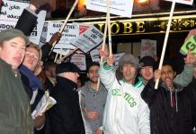 Students and staff protesting last month against mass sackings at London Metropolitan University