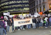 Students and staff from London Metropolitan University lobby of the board of governors on December 15