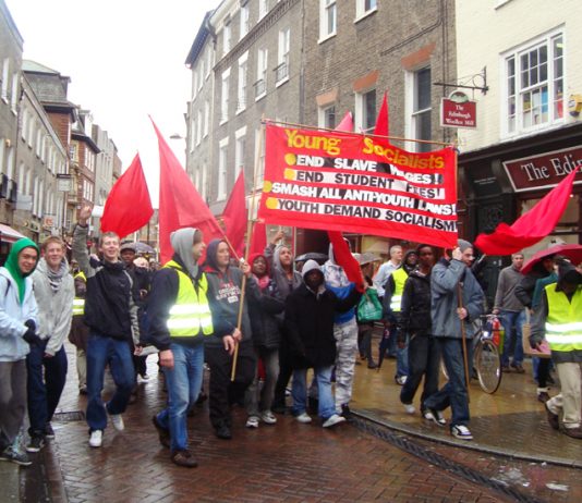 Young Socialists marching in Cambridge last November 14 for a socialist future