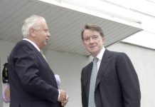 Business Secretary Mandelson with a manager at GM Luton  – he is now presiding over a shutdown of industry