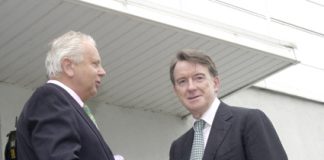 Business Secretary Mandelson with a manager at GM Luton  – he is now presiding over a shutdown of industry
