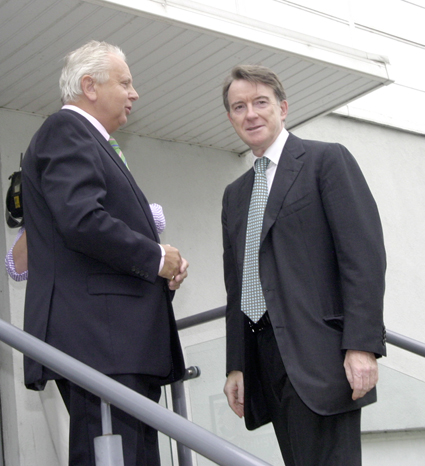 Business Secretary Mandelson with a manager at GM Luton  – he is now presiding over a shutdown of industry