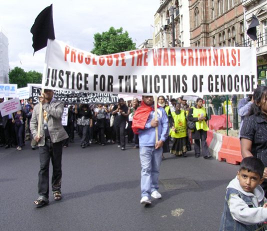 Demonstrators in London on June 20 last year demanding that those responsible for war crimes against the Tamil peole be prosecuted