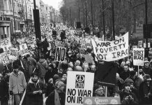 A section of the two million-strong demonstration in London on February 15 2003 on the eve of the war against Iraq