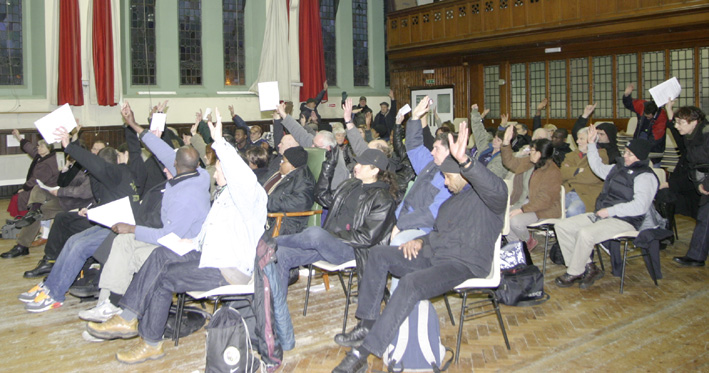 A section of the Council of Action Conference voting on the resolution