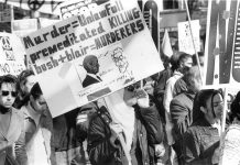 Marchers in London in 2003 denounce Bush and Blair as murderers