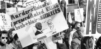 Marchers in London in 2003 denounce Bush and Blair as murderers