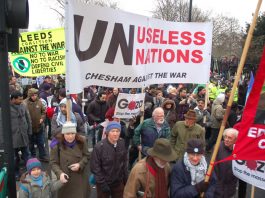 Marchers in London on January 10 last year against the Israeli attack on Gaza condemn the United Nations