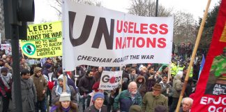 Marchers in London on January 10 last year against the Israeli attack on Gaza condemn the United Nations