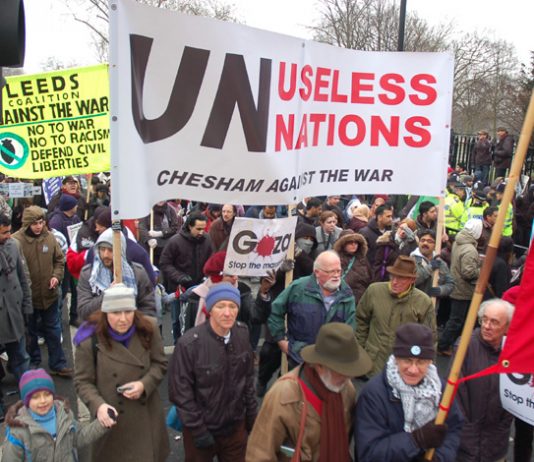 Marchers in London on January 10 last year against the Israeli attack on Gaza condemn the United Nations