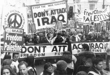 The front of the two million-strong demonstration in London on February 15 2003 against the war on Iraq