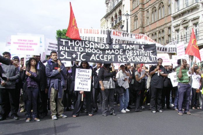 Demonstration in London last June against the Sri Lankan army bombardment of the Tamil regions of northern Sri Lanka
