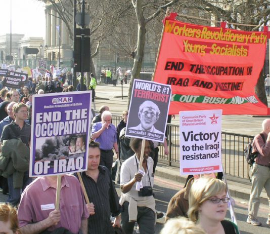 Marchers opposed to the occupation of Iraq demonstrate in March 2005