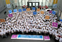 Delegates at last year’s Annual Representative Meeting launch their ‘Look After Our NHS’ campaign against privatisation