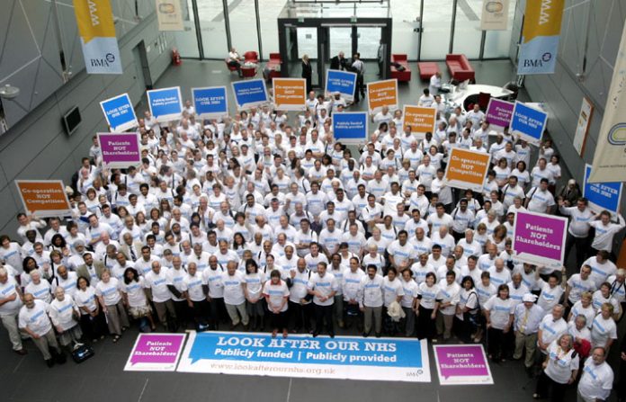 Delegates at last year’s Annual Representative Meeting launch their ‘Look After Our NHS’ campaign against privatisation