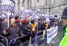 ‘Blair lied, thousands died’ said over 700 protesters outside the Chilcott Iraq Inquiry yesterday