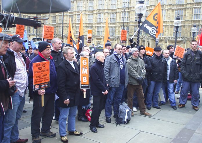GMB members lobbying Parliament last Wednesday demanding the restoration of the National Agreement for the Engineering Construction Industry